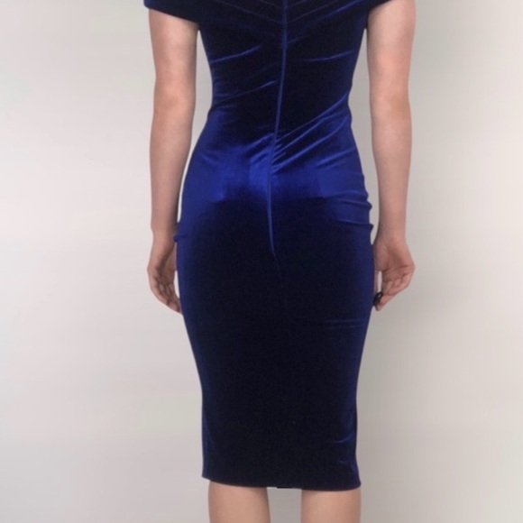NADINE MERABI Royal Blue Velvet Midi Dress - Picture 2 of 5